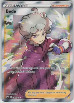 Pokemon Bede (Full Art) Ultra Rare SWSH01: Sword & Shield Base Set 199/202 NM - Image 1