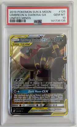 Pokemon Umbreon & Darkrai GX Unified Minds Holo Ultra Rare #125 PSA 10 Gem Mint - Image 1