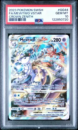 2023 POKEMON SWORD & SHIELD CROWN ZENITH #GG44 FULL ART/MEWTWO VSTAR PSA 10 - Image 1