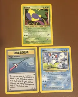 Lot Of 3 Neo Genesis Pokemon Cards - Oddish, Marill, Super rod (fr) - Image 1