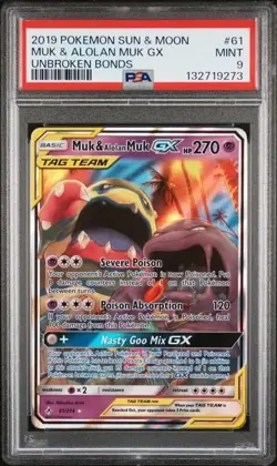 MUK & ALOLAN MUK GX #61 PSA 9 • 2019 POKEMON SUN & MOON UNBROKEN BONDS - Image 1