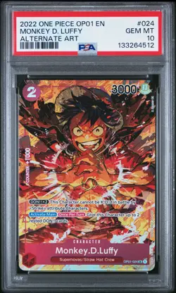 2022 ONE PIECE OP01-ROMANCE DAWN ALTERNATE ART #024 MONKEY D. LUFFY PSA 10 - Image 1