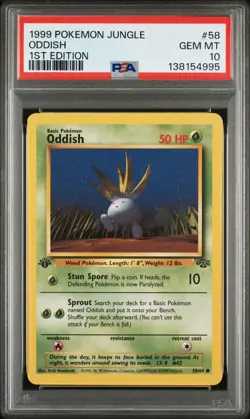1999 Pokemon Jungle 1st Edition Oddish 58 FRESHLY GRADED PSA 10 GEM MINT - Image 1