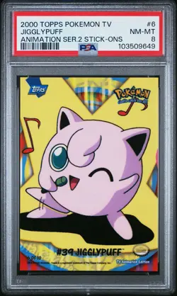 PSA 8 Jigglypuff 6 2000 Topps TV Animation Series 2 Stick-Ons Pokemon Card - Image 1