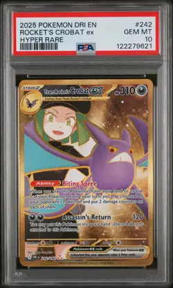 2025 POKEMON DRI EN-DESTINED RIVALS HYPER RARE TEAM ROCKET'S CROBAT EX PSA 10 - Image 1