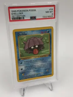 1999 POKEMON FOSSIL Trading Card SHELLDER #54/62 1ST EDITION graded slab PSA 8 - Image 5