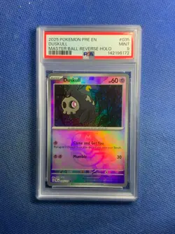 POKEMON 2025 Prismatic Evolutions Master Ball Holo DUSKULL #035 PSA 9 Mint - Image 1
