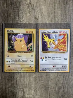 Pokemon TCG Articuno, Moltres, and Zapdos jumbo Promo Pikachu 58/102 toploader - Image 1