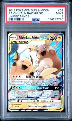 Pokemon Raichu & Alolan Raichu GX Unified Minds #54/236 PSA 9 Mint - Image 1