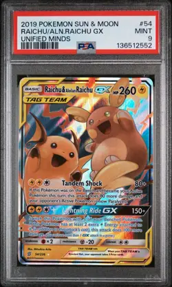 Raichu & Alolan Raichu GX 54/236 Sm-Unified Minds Holo PSA 9 - Image 1