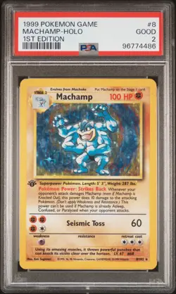 PSA 2 Machamp 8/102 1999 Base Set 1st Edition Holo Rare Pokemon Card - Image 1