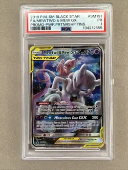 PSA 1 Mewtwo & Mew GX SM191 Sun & Moon Tag Team Black Star Promo Pokemon Card - Image 1