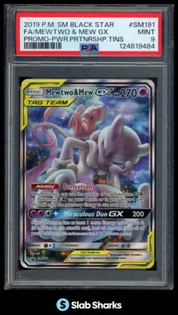 2019 POKEMON SM BLACK STAR PROMOS #SM191 MEWTWO MEW GX TAG TEAM PSA 9 - Image 1