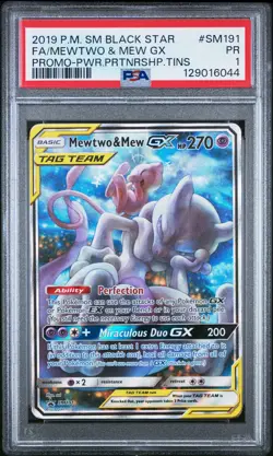 PSA 1 Mewtwo & Mew GX SM191 Sun & Moon Tag Team Black Star Promo Pokemon Card - Image 1