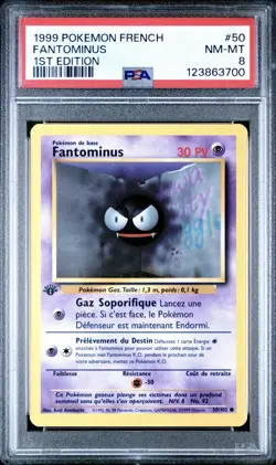 1999 Pokemon FRENCH 1st Edition Base Set Fantominus-Gastly 50/102 PSA 8 NM-MT - Image 1