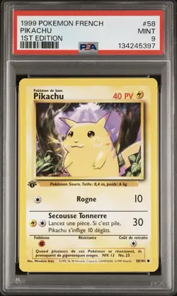 1999 Pokemon FRENCH 1st Edition Base Set Pikachu 58/102 PSA 9 MINT - Image 1