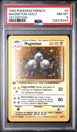 1999 Pokemon FRENCH 1st Edition Base Set Magneton Holo 9/102 PSA 8 NM-MT - Image 1