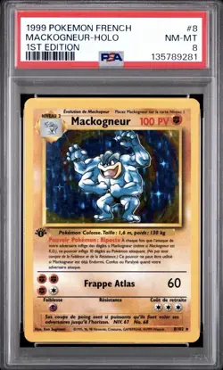 1999 Pokemon FRENCH 1st Edition Base Set Mackogneur-Machamp Holo 8/102 PSA 8 - Image 1