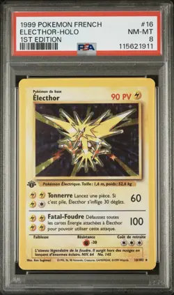 1999 Pokemon FRENCH 1st Edition Base Set Electhor-Zapdos Holo 16/102 PSA 8 NM-MT - Image 1