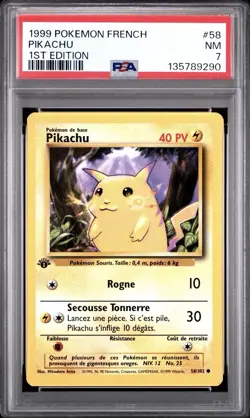 1999 Pokemon FRENCH 1st Edition Base Set Pikachu 58/102 PSA 7 NM - Image 1