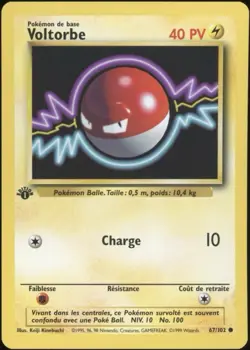1999 Pokemon FRENCH 1st Edition Base Set Voltorbe-Voltorb 67/102 NM - Image 1