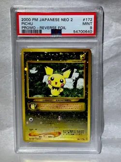 2000 POKEMON JPN NEO 2 PROMO REVERSE FOIL #172 PICHU PSA 9 - Image 1