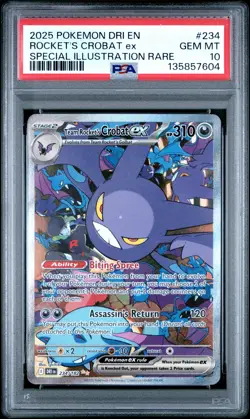 2025 POKEMON DRI EN-DESTINED RIVALS #234 TEAM ROCKET'S CROBAT EX PSA 10 - Image 1