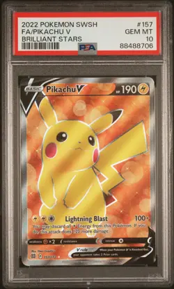 2022 POKEMON SWORD & SHIELD BRILLIANT STARS #157 FULL ART/PIKACHU V PSA 10 - Image 1