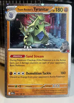 TEAM ROCKET'S TYRANITAR 096 Pokemon Destined Rivals COSMOS SWIRL Holo Promo Card - Image 2