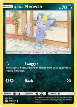 Alolan Meowth SM - Cosmic Eclipse 128/236 NM English Pokemon Card - Image 1