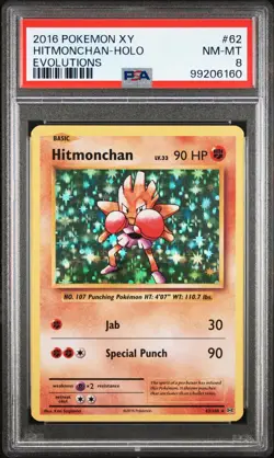 Pokemon TCG 2016 XY Evolutions Hitmonchan Holo 62/108 PSA 8 - Image 1