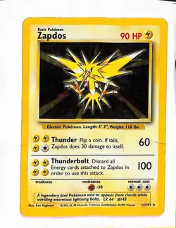Zapdos 30/62 Fossil Unlimited Non Holo Rare WotC 1999 Vintage Pokemon TCG - Image 1