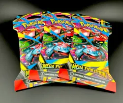 3-Pokemon TCG Mega Evolution Base Set Sleeved Booster Packs NEW - Image 1