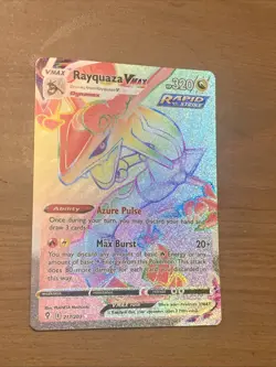 Pokemon Evolving Skies Rayquaza VMax Full Art 217/203 Rainbow Secret Rare Mint - Image 1