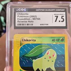 Pokemon Chikorita 99/165 Expedition Reverse Holo 2002 CGC 7.5 TCG Card - Image 1