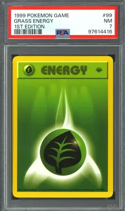 Pokemon Base Set 1st Edition Shadowless Grass Energy 99/102 PSA 7 - Image 1