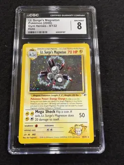 Pokemon Lt. Surge's Magneton Holo 8/132 from Gym Heroes in a CGC 8 ! Swirl! - Image 1
