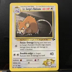 Pokemon TCG Lt. Surge's Raticate Gym Heroes 53/132 Ken Sugimori HP - Image 1