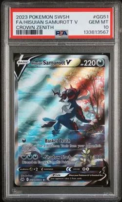 2023 Pokemon SWSH Crown Zenith #GG51 Hisuian Samurott V PSA 10 GEM MINT - Image 1