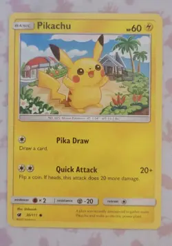 Pokemon TCG Pikachu 30/111 SM Crimson Invasion Regular Common NM - Image 1