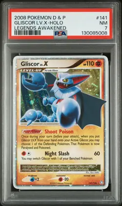 2008 POKEMON DP LEGENDS GLISCOR LV X #141 HOLO PSA 7 NM #130085008 - Image 1