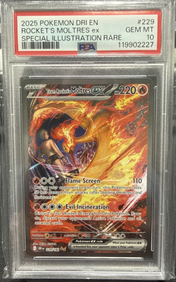 2025 Pokemon Team Rocket's Moltres ex 229/182 Sv10: Destined Rivals Holo PSA 10 - Image 1