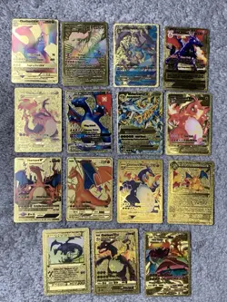 Set of 15 Charizard V, VMax, GX &More Gold Foil Fan Art Cards - Image 1
