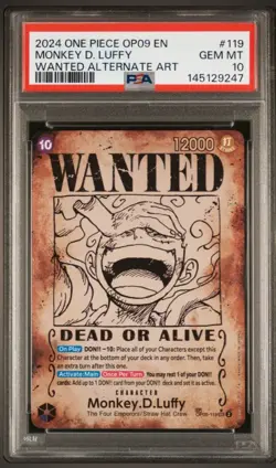 2024 One Piece OP-09 Luffy Gear 5 Wanted OP05-119 Alt Art PSA 10 Gem Mint - Image 1