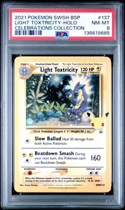 2021 POKEMON SWSH BLACK STAR PROMO CELEBRATIONS COLL LIGHT TOXTRICITY-HOLO PSA 8 - Image 1