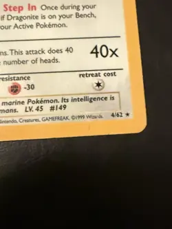 Pokemon fossil red logo 3rd print 1999 2000 copyright dragonite 19/62 raw - Image 4