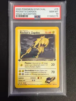 Pokemon Rocket's Zapdos 15/132 Holo 1st Edition PSA 10 Gym Challenge (2000) - Image 1