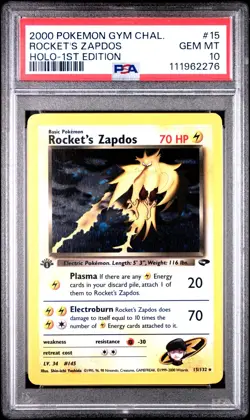 Pokemon Rocket's Zapdos 15/132 Holo 1st Edition PSA 10 Gym Challenge (2000) - Image 4