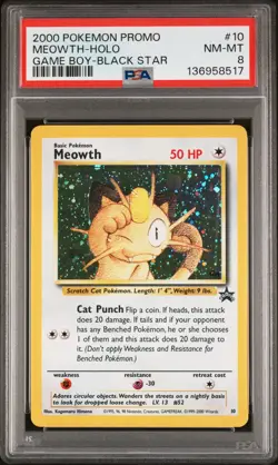 2000 POKEMON PROMO BLACK STAR GAME BOY #10 MEOWTH-HOLO PSA 8 - Image 1