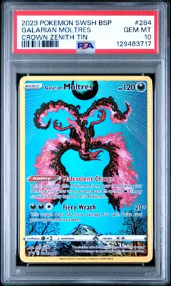 2023 POKEMON SWSH BLACK STAR PROMO CROWN ZENITH TIN #284 GALARIAN MOLTRES PSA 10 - Image 1